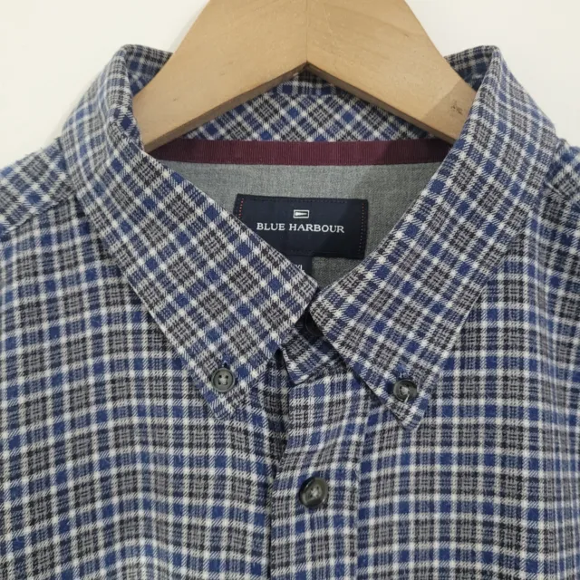 Mens BLUE HARBOUR Shirt Blue Plaid 2XL Long Sleeved Brushed Cotton Oxford XXL