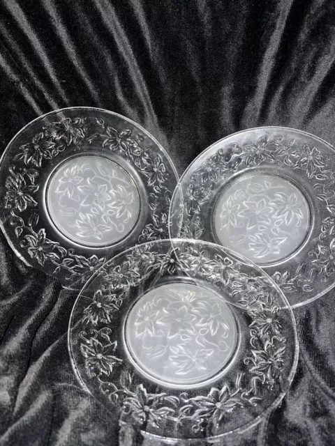 3 Princess House 8" Crystal Luncheon Salad Plates Frosted Center Fantasia