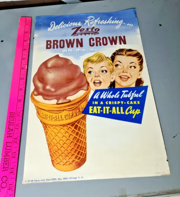 Zesto Brown Crown Ice Cream Cone Advertising Poster