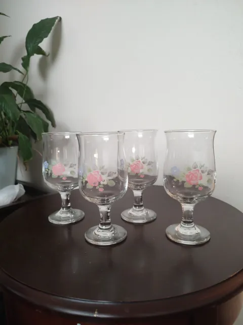 4- Pfaltzgraff Tea Rose Water Wine Stemmed Goblets Glasses 5 5/8" Exc