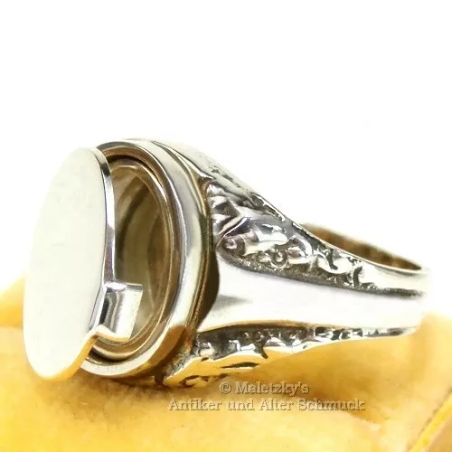 Antiker Herrenring mit Geheimfach - Art Déco Siegel & Medaillon Ring 835 Silber