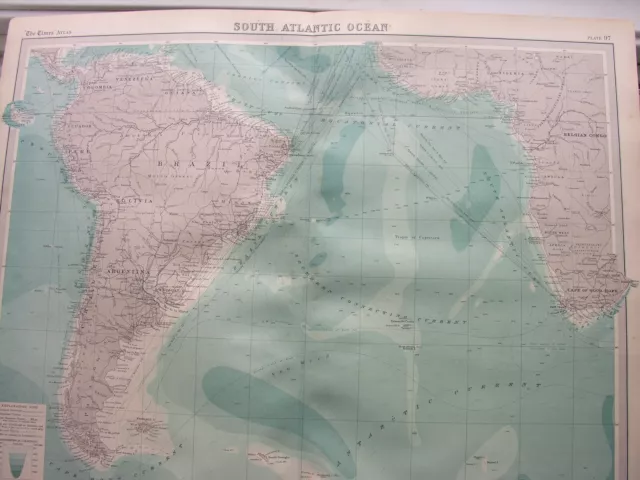 1920 MAP OF SOUTH ATLANTIC OCEAN On Mercators Projection Plate 97 Times Atlas