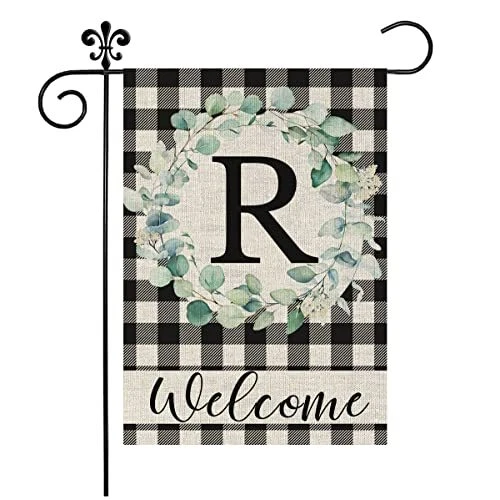 Monogram Letter Garden Flag Floral Eucalyptus Mini Garden flag-12.5x18 inch R