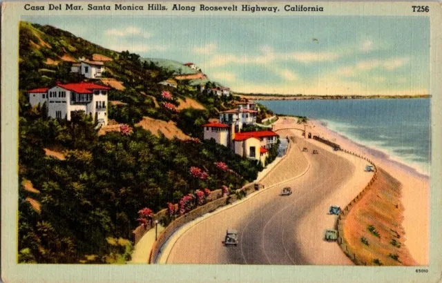 Postcard Casa Del Mar Santa Monica Hills Roosevelt Highway CA California  C-90