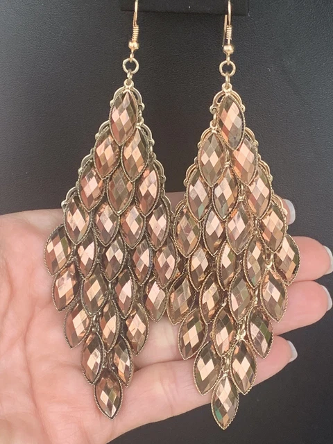 Chandelier Style Waterfall Earrings Drop Dangle Gold and Copper Tone 5" Long