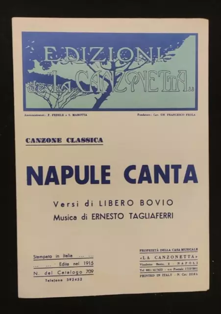 Spartito Musicale Napule Canta Libero Bovio Tagliaferri La Canzonetta