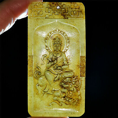 Chinese old hetian jade Jadeite hand-carved pendant necklace statue Bodhisattva