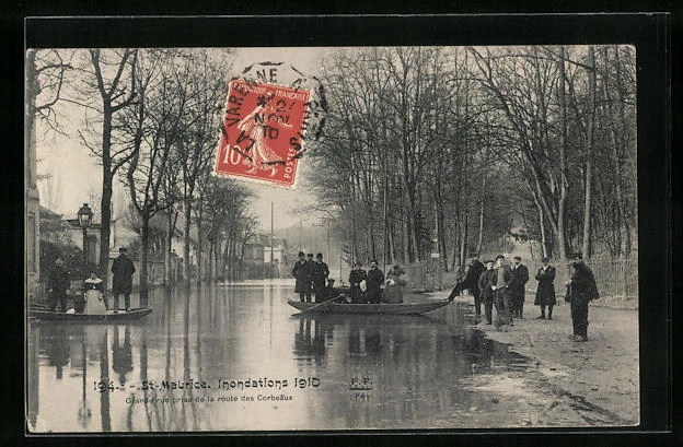 CPA St-Maurice, Floodations 1910, Grande Rue take from the route des Corbeaux 191