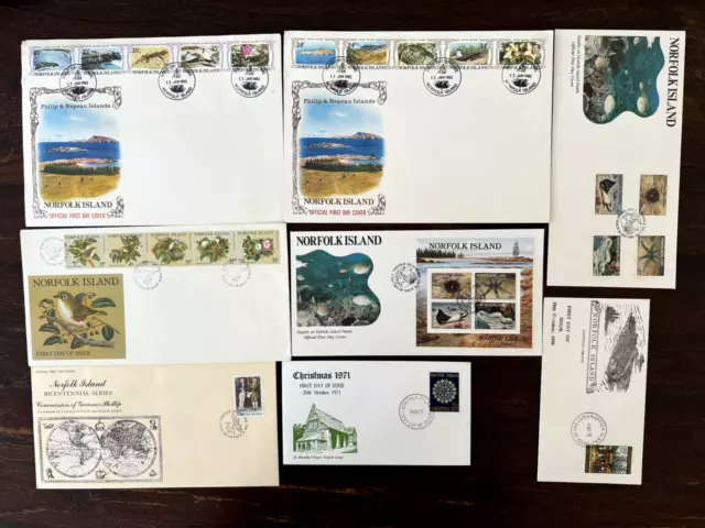 Norfolk Island  1970s & 80s FDC x 8 different;  (4U)