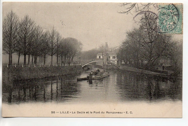 LILLE - Nord - CPA 59 - le pont du Ramponneau - vue 3 - péniche sur la deule