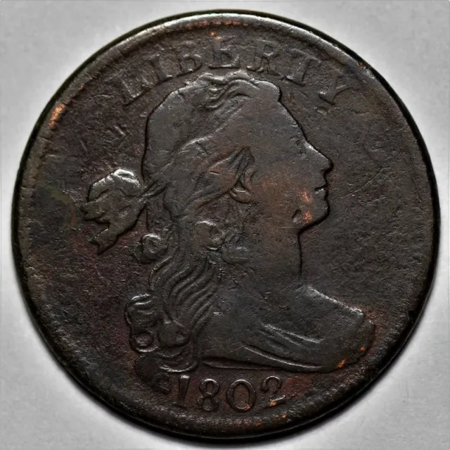 1802 Draped Bust Large Cent - Stemless - US 1c Copper Penny Coin - L36