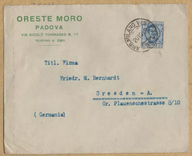 Briefumschlag:Italien, 1926, Padova-Dresden,Fa.Fr.M.Bernhardt gest.Zust. s.Scan