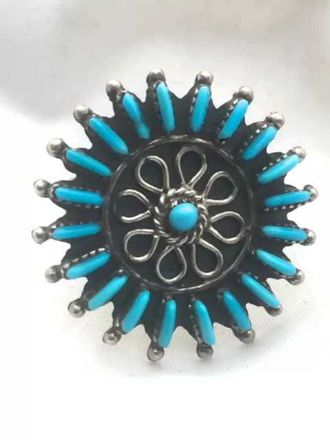 Vintage Sterling Silver Native American Zuni Petite Point Ring S 8 AA Turquoise