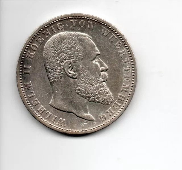 D.R. Kaiserreich  5 Mark  Württemberg -Silber- 1907 F -  f.vz. - J. 176