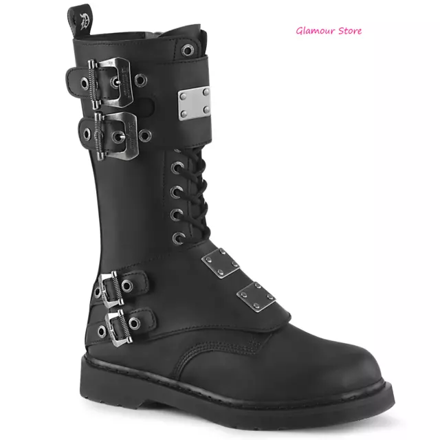 STIVALI UOMO tacco 3 dal 36 al 46 Anfibi combat Nero Vegan unisex Metal Rock