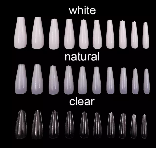100X French Acrylic False Nail Tips Stiletto Almond Coffin Natural Clear UV Gel