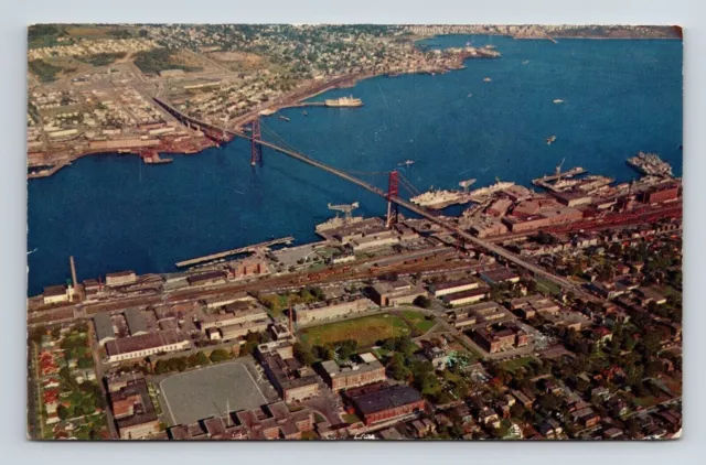 Halifax Nova Scotia Canada Angus L Macdonald Bridge Chrome Cancel WOB Postcard