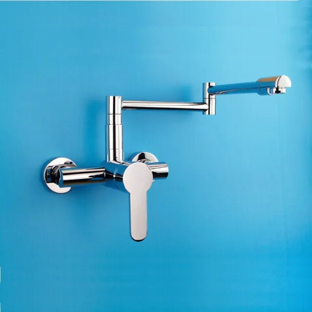 Wall Mount Faucet Retractable Swing Filler Tap Warm Cold Water 360 Rotary