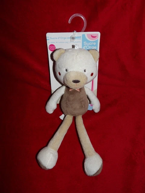 Doudou Peluche Ours Marron Beige Joue Rouge Sucre d'Orgev 27 cm