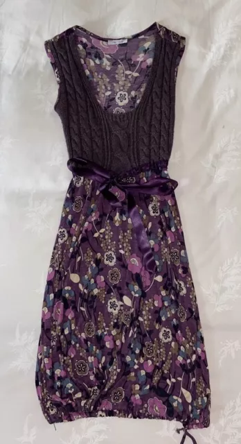 ZUIKI VESTITO ABITO viola fiori bohemienne donna ragazza taglia M