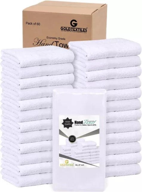 Hand Towel Set 16x27 White Cotton Blend Bulk Pack 12,24,60 Salon Spa Gym Towels