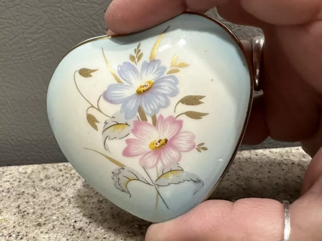 Vintage Royal Worcester Spode Palissy Heart Trinket Box Flowers in EUC