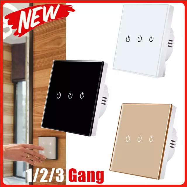 1/2/3 Gang Wall Touch Light Switch Power Sensor LED 110-240V Crystal Glass Panel 2