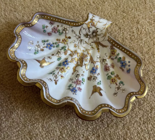 Superb Pair of 19thC Bohemian Ruby Glass Painted Scallop Dishes, c1860 3