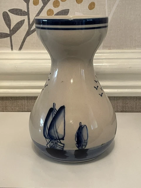 Dutch Delft Blue Ceramic Hand Painted Hyacinth Vase Windmills Sail Boats