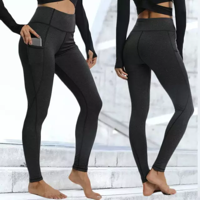 Womens High Waist Gym Leggings Pocket Fitness Sports Running Yoga Pants Stretch 2