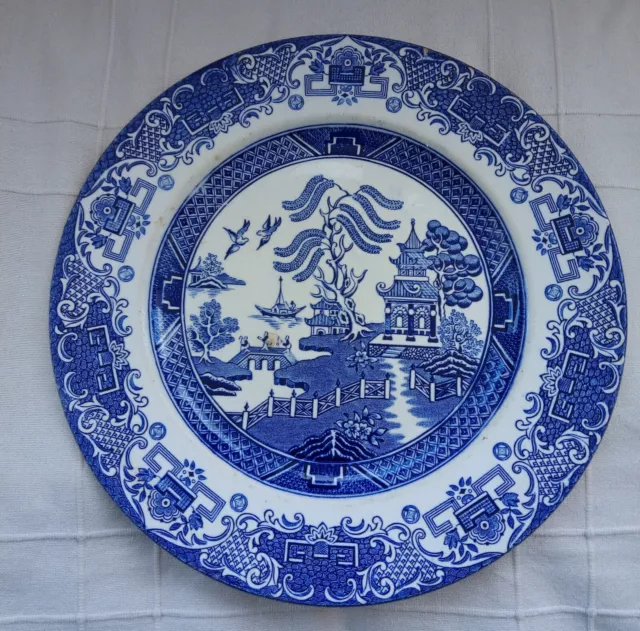 English Ironstone Tableware Old Willow Blue & White Plate 26 cm 