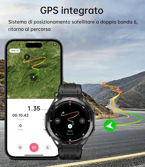 Smartwatch OUKITEL BT12 Uomo - AMOLED 1.43", Impermeabile IP68, GPS, 150+ Modalit&agrave; Sport