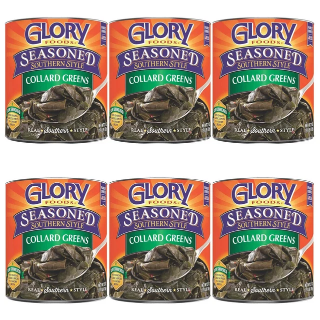 6 X GLORY Foods Seasoned Collard Greens Canned 27 oz Can Gluten Free