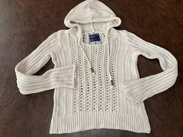 Women's Size S AMERICAN EAGLE OUTFITTERS Sweater Hooded Open Knit Beige