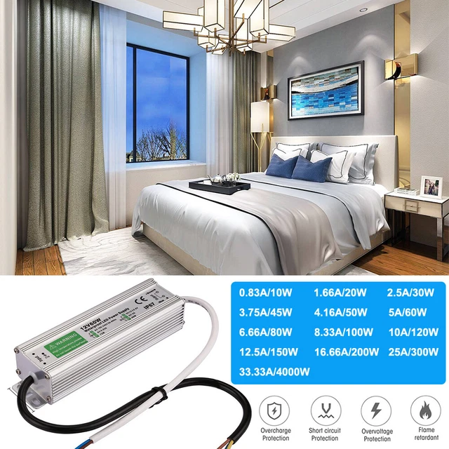 Power Supply IP67 Waterproof Adapter DC 12V 200W LED Driver Lighting Transformer