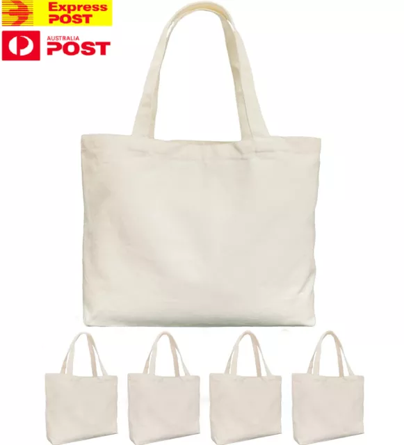 5× Reusable Canvas Tote Bags,Large Grocery Shopping Bag Quality Blank Cloth Bags