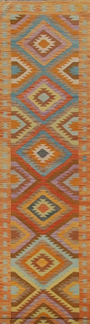 Alfombra oriental de lana colorida del suroeste Kilim 3'x14' Runner alfombra hecha a mano