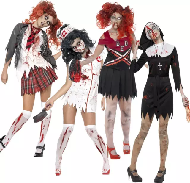 Zombie Disfraz para Mujer Adultos Disfraz de Halloween Enfermera Nun Cheerleader