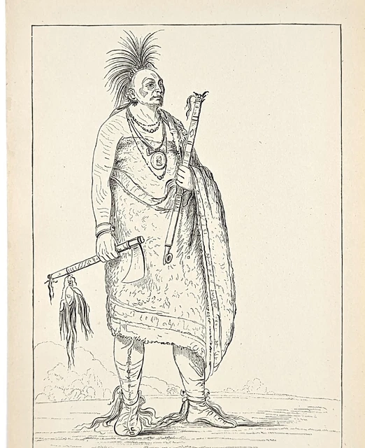 1885 Osage Indian Chief Black Dog Engraving G. Catlin Native American