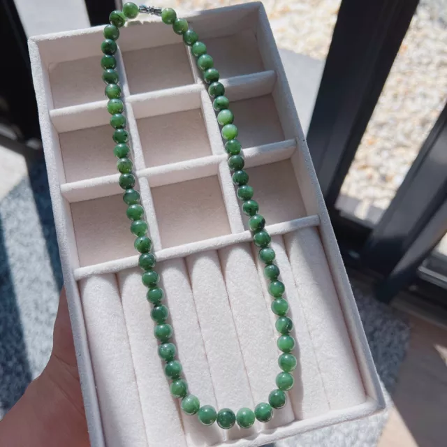 Beautiful Natural Real Hetian Green Jade Beaded Necklace 2