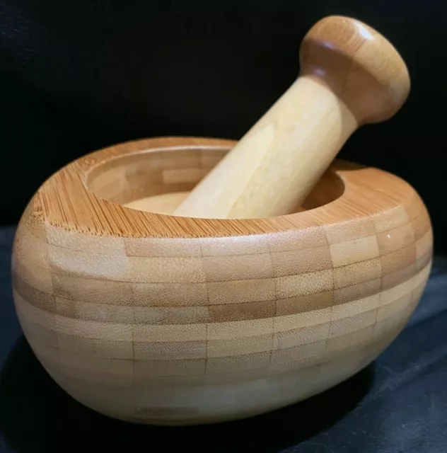 Bamboo Mortar and Pestle 100% Natural Spice Grinder 5.5" inch Wooden for Kitchen