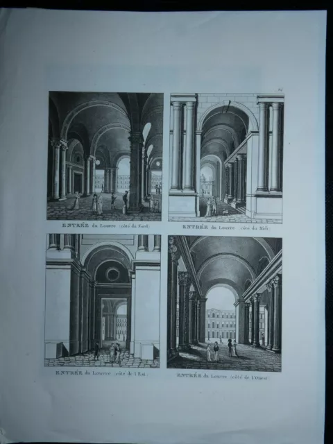 gravure mi XIXeme vues des 4 entrees du Louvre paris