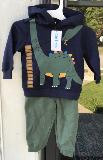 2 pc Baby Boys 12 Mo Carters Dinosaur Set Navy Hoodie Green Joggers New A12