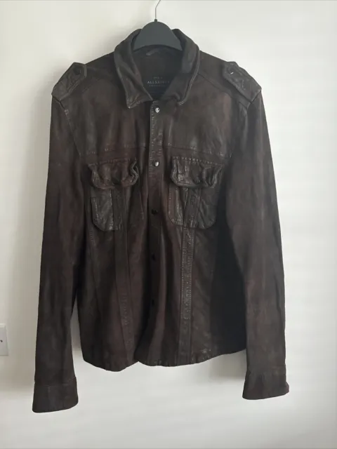 All Saints Mens HARTWELL Leather Shirt Jacket Medium Biker Bomber