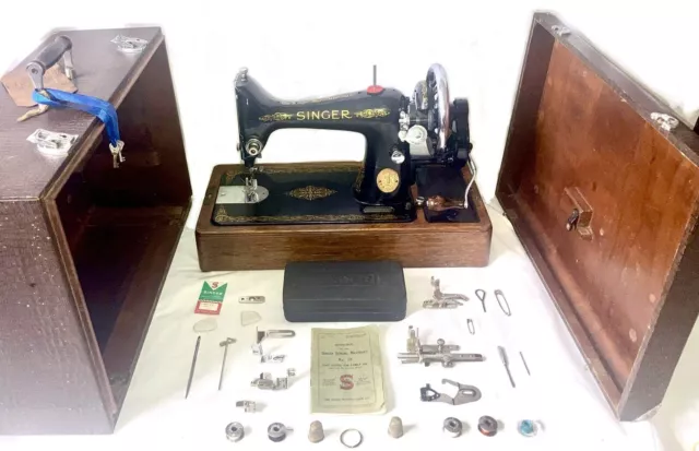 Excelente máquina de coser Singer 99K + estuche + manual + accesorios + manivela manual caja