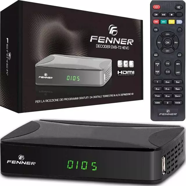 Fenner Decoder Digitale Terrestre Full Hd Dvb-T2/Hevc Usb 2.0 Hdmi Led Fn-Gx1