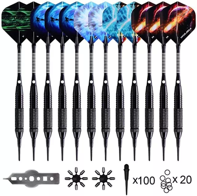 WINMAX Dartpfeile soft Set dart Pfeile 24 Flights 100 Kunststoff Dartspitzen DE