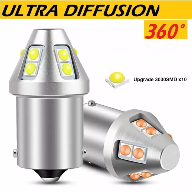 2x P21W R10W LED BA15S 10xSMD 500Lm 2000K ORANGE 12V 7W ALU HQ 360° COMPACT ISO