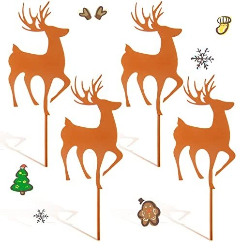 4 Panneaux de Noël avec Piquets Panneau de Jardin de Noël en Métal Piquet de ...