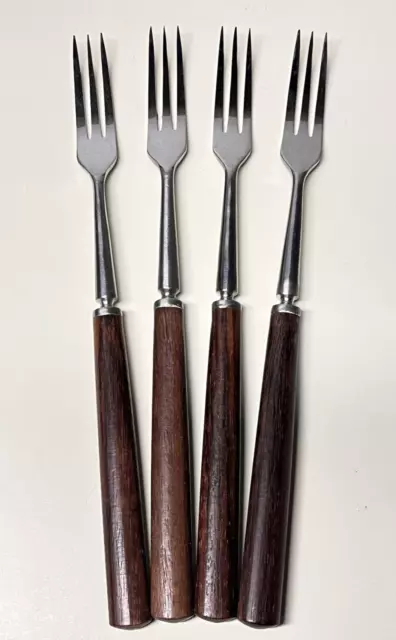 MCM Long Stainless 9" Forks Set of 4 Teak Wood Handle Fondue Japan Stainless